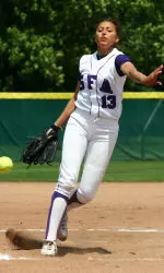 Monika Covington pitched a three-hit shutout in Saturday's series opener at Nicholls