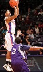 Kevin Broussard hit six 3-point buckets on his way to 23 points in SFA's win over Wiley College.