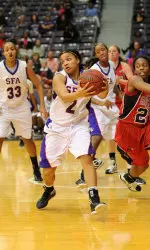 Senior guard Courtney Conwright scored eight points and dished out six assists in SFA's 66-60 win over SMU.