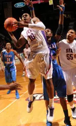 Amos Olatayo scored 10 points in Wednesday's win over Nicholls