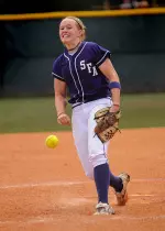 Lauren Luetge pitched two innings in relief and had one of SFA's three hits Wednesday against HBU