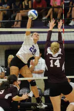 Tori Bates had 18 kills, 12 digs and five blocks at Houston Baptist.