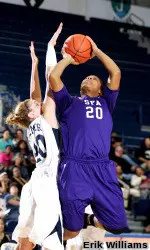 Antionette Carter and the Ladyjacks fell to Rice, 60-41 on Saturday.