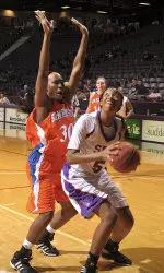 Freshman Porsha Roberts and the Ladyjacks will play the Lady Demons Saturday at 2 p.m.
