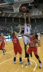 Freshman Porsha Roberts and the Ladyjacks will look to earn a berth in the NCAA Tournament with a win over McNeese State in Friday's title game.