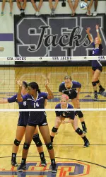 The Stephen F. Austin volleyball team to host Nicholls and McNeese.