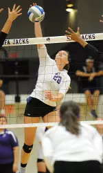 Sophomore Tori Bates recorded nine kills in loss to Central Arkansas Tuesday.