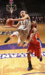 KK Jerrell drives to the rim in SFA's 76-68 loss to SHSU.