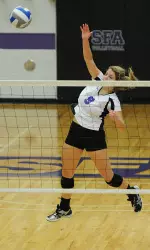 Katzy Randall led SFA with 13 kills in SFA's 3-2 victory over Indiana.