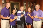 Members of the Ladyjacks presented Dr. Baker Pattillo with the new SFA scarves on Tuesday.