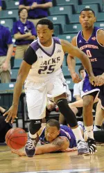 Senior Desmond Haymon scored 27 points to propel SFA to the SLC Tourney title game on Saturday.