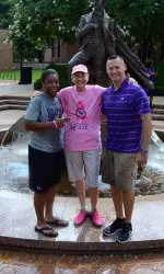 Assistant Coach Jamila Ganter and Head Coach Brandon Schneider with cancer survivor Becky Hamilton following SFA's Chillin 4 Charity event.