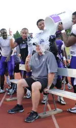 Head coach Clint Conque fulfilled his ALS Ice Bucket Challenge in honor of his late uncle