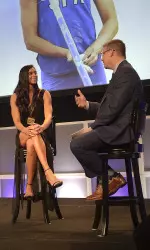Demi Payne being interviewed by host John Anderson at the 2015 Bowerman Award Ceremony