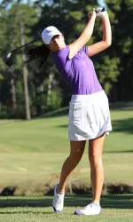 Freshman Erica Lautensack is tied for fifth with a 5-over 77