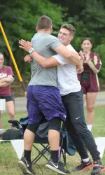 Senior Cody Rhodes celebrates after recording a huge PR to win the men's javelin on Friday morning