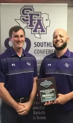 Brent Gallagher (left) and Travis Turner headed the marketing efforts surrounding SFA's game in ESPN's Tip-Off Marathon