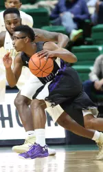 Trey Pinkney (foreground) ranks fourth in the nation in assist to turnover ratio (5.5).