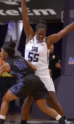 Adrienne Lewis finished with 18 points and 13 rebounds on Thursday night against UCA