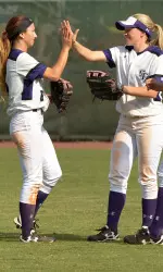 Alisa Hamilton (left) drove in a run and Lindsay Campbell (right) scored in SFA's 3-1 win on Tuesday