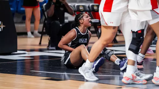 Lydia Cajuste celebrating a charge vs Lamar (3-11-26)