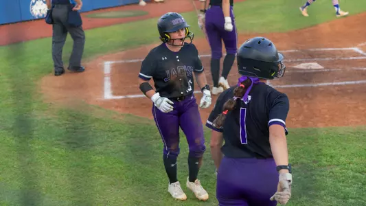 Jamie Varga celebrating scoring against HCU