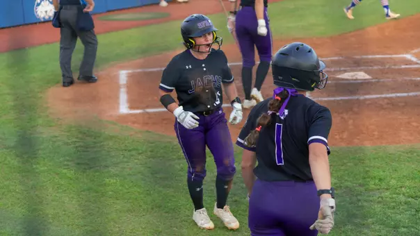 Jamie Varga celebrating scoring against HCU