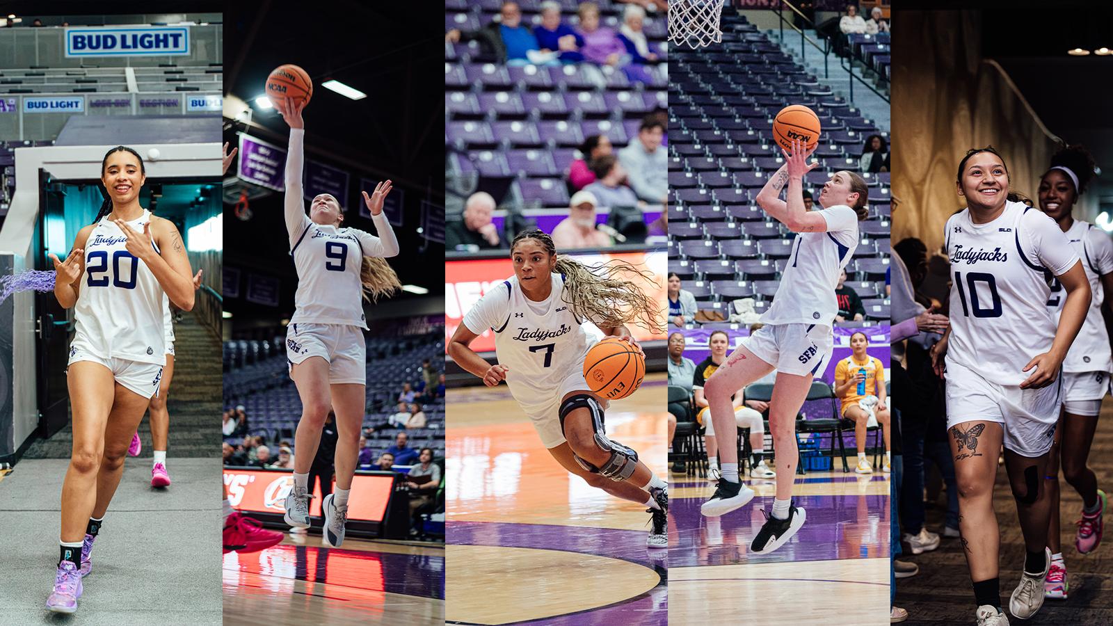 Cha Gardner, Anika Hyland, Lydia Cajuste, Myka Perry, and Harmanie Dominguez named to SLC All-Academic Team