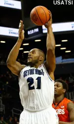 Seton Hall Pirates center Gene Teague (21) shoots during the second half. (Anthony Gruppuso-USA TODAY Sports)