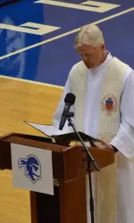 Father Warren Hall performed a commissioning service for the student-athletes and staff on hand on Wednesday