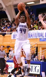 Janee Johnson finished with a double-double scoring 11 points with 10 rebounds against Saint Joseph's.