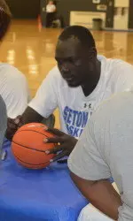 Seton Hall men's basketball players stopped by to sign autographs and pose for photos