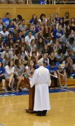 Fr. Hall addresses the student-athletes.