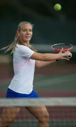 Freshman Luize Strike is one of four Pirates with multiple dual match victories this spring after prevailing in three sets Saturday