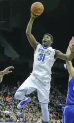 Freshman Angel Delgado finished with eight points and seven boards, grabbing at least seven rebounds for the 14th-straight game