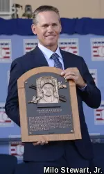Craig Biggio with his Hall of Fame plaque