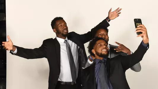 Myles Powell Taking a Selfie with Michael Nzei and Myles Cale at BIG EAST Media Day