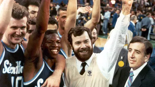 1989 Seton Hall Men's Basketball Celebrates Win over Duke at Final Four