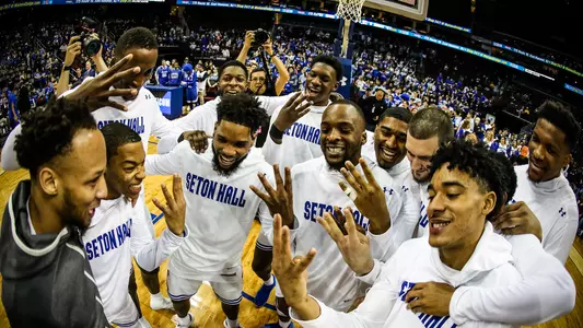 Men's Basketball Huddle Prior to Creighton