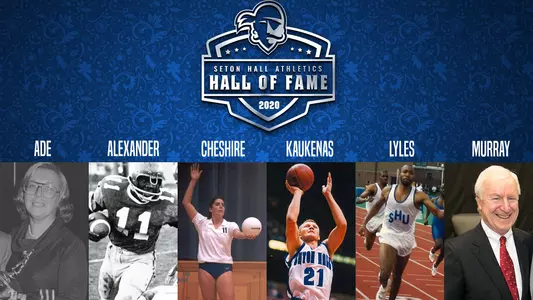 2020 Hall Of Fame Class Graphic: Jeanne Ade, Jerry Alexander, Jennifer Cheshire, Rimas Kaukenas, Kevin Lyles, Pat Murray