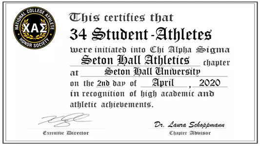 Chi Alpha Sigma Certificate 2020