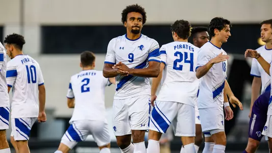 Men's Soccer Team Huddle vs. Providence