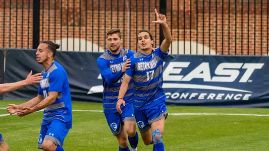 Camil Koreichi celebrates goal in BIG EAST Championship Final at Georgetown