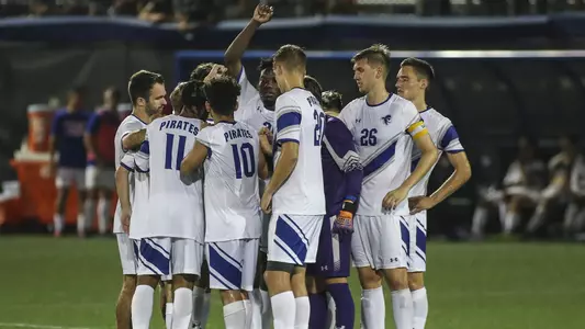 Men's Soccer Team Huddle vs. Temple