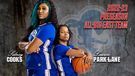 Sidney Cooks and Lauren Park-Lane in a graphic naming them Preseason All-BIG EAST