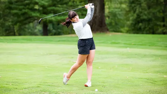 Ludovica Busetto tees off during photo day at Fiddler's Elbow
