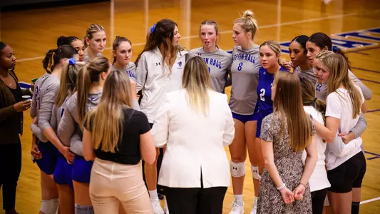 Seton Hall Women's Volleyball Team celebrate a point against UConn on Sept. 23.