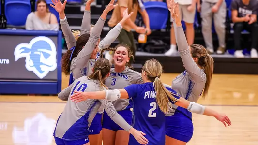 Seton Hall celebrates a victory against UConn on Sept. 23