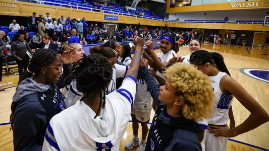 Seton Hall Women's Basketball Team huddles during its game with Saint Peter's on Nov. 7