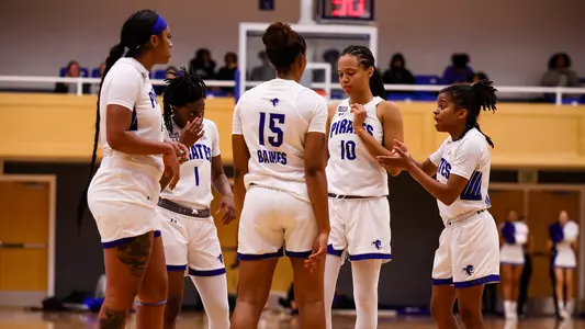 Seton Hall Women's Basketball Team huddles during its game with Saint Peter's on Nov. 7